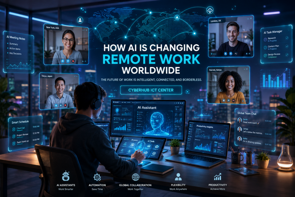 ai powered remote workers collaborating online using futuristic technology