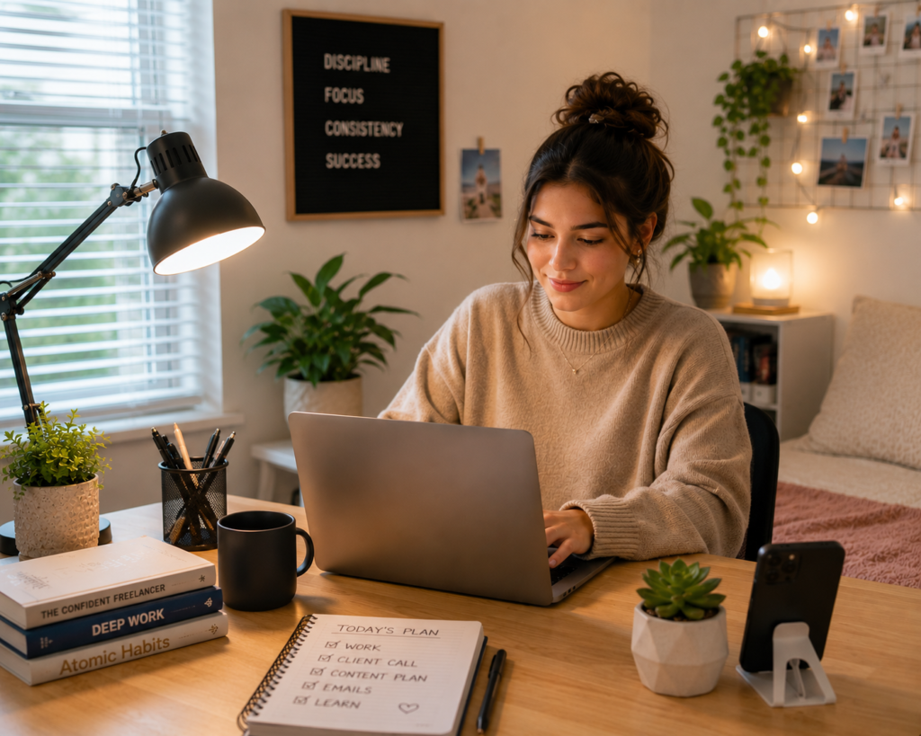 a woman working from home