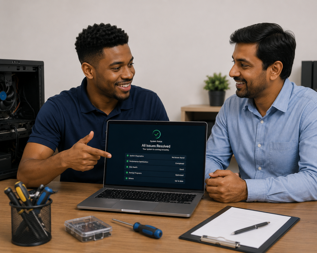 person troubleshooting a slow laptop and improving computer performance3