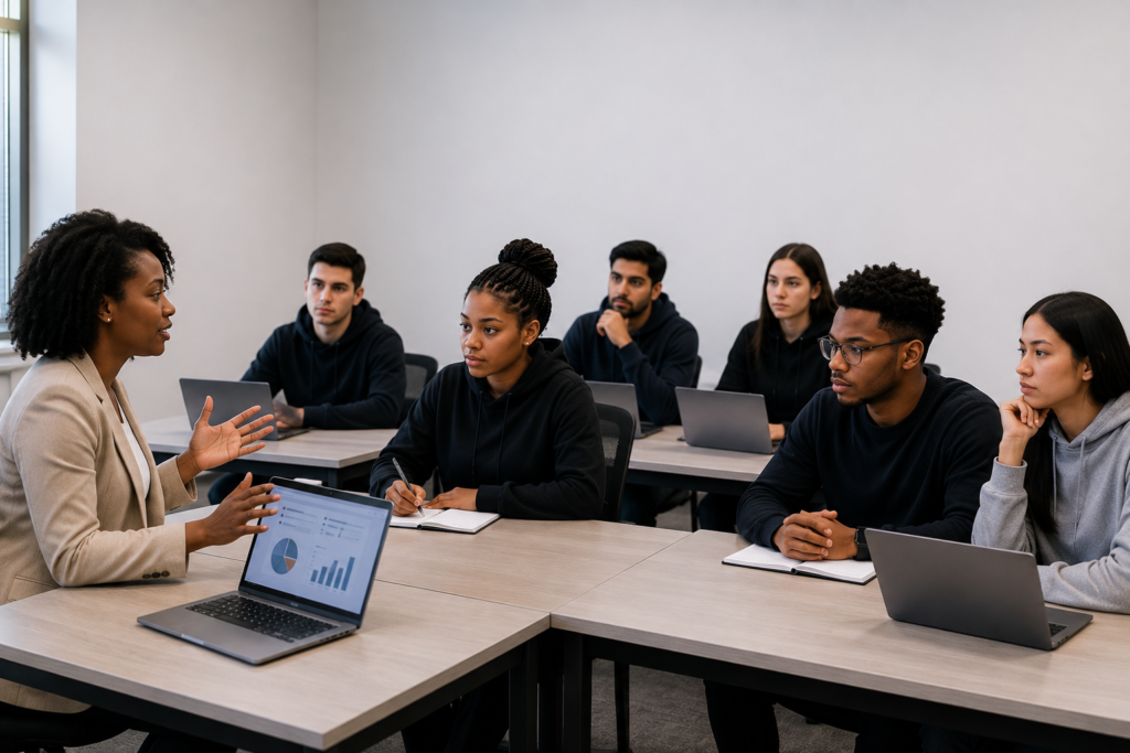 students learning cybersecurity skills and certifications in a modern tech lab2