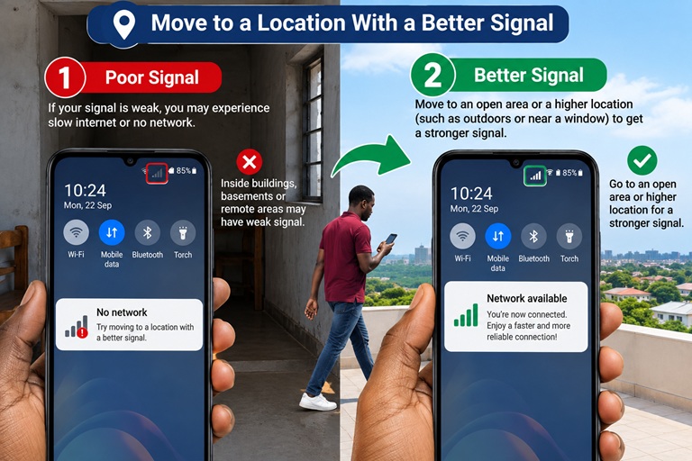 How to Fix Slow MTN Internet on an Android Phone in Ghana move to a location with a better signal