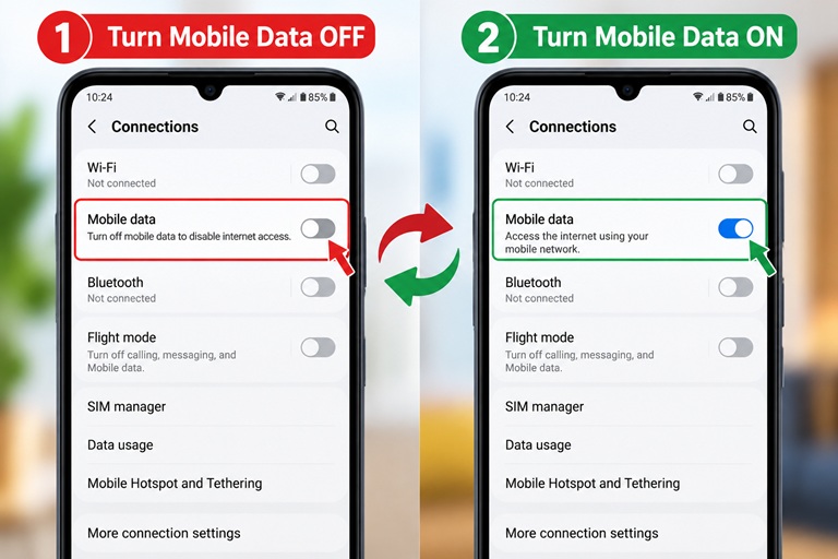 How to Fix Slow MTN Internet on an Android Phone in Ghana screenshot of turning mobile data off and on